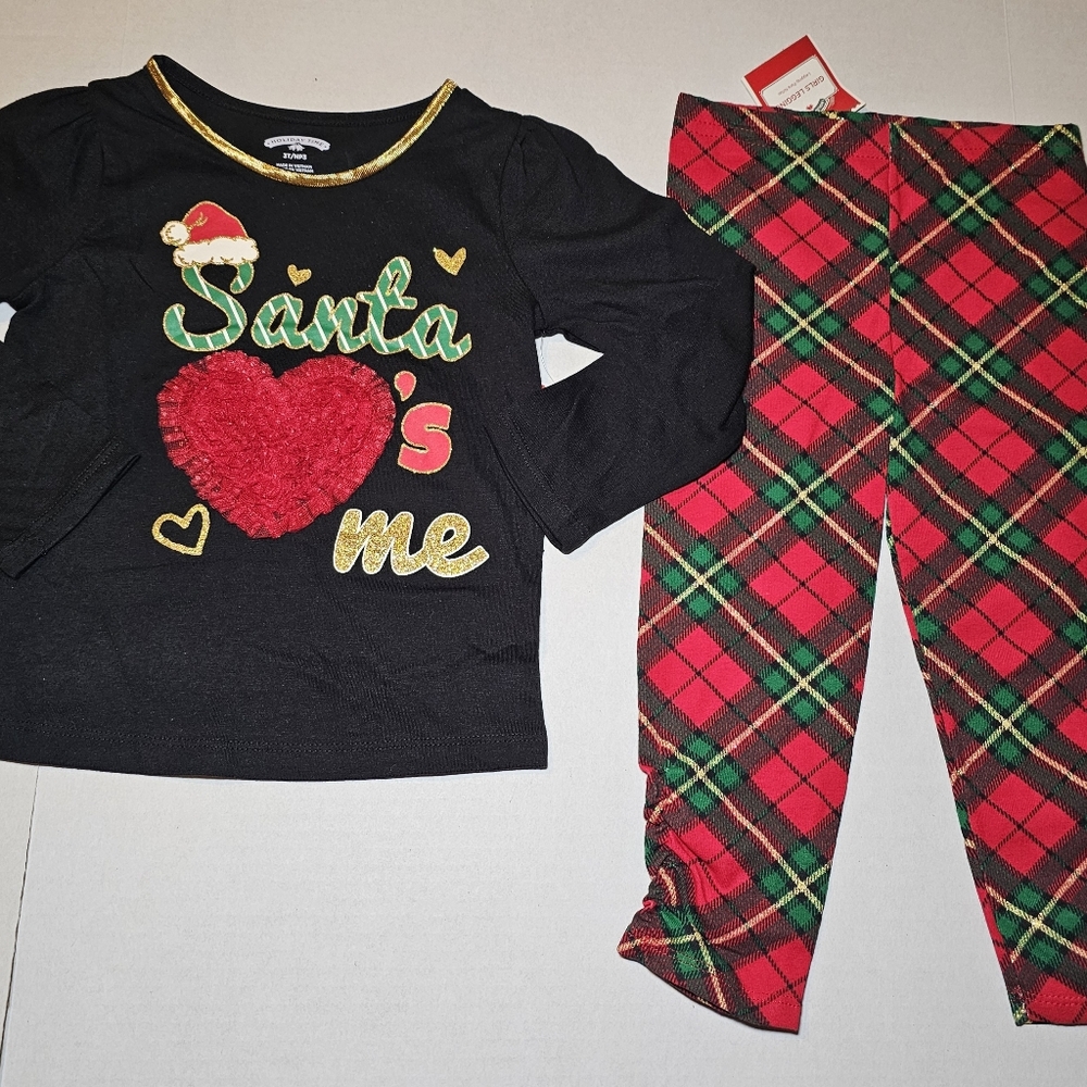 Christmas Girl's Clothes Lot 3T Shirt Skirt Leggings Holiday Santa New - Picture 5 of 6